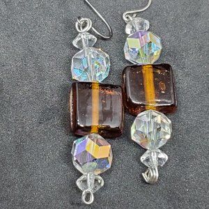 Handmade Glass Bead Drop Dangle Earrings Czech 2"